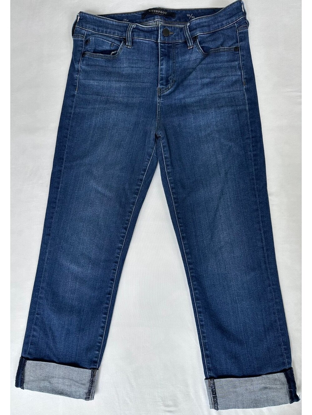 Liverpool Los Angeles The Crop Jeans Size 10/30 Medium Wash Cuffed Straight Leg